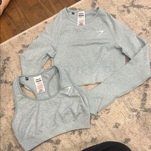 Gymshark Blue Crop Top and Sports Bra Set